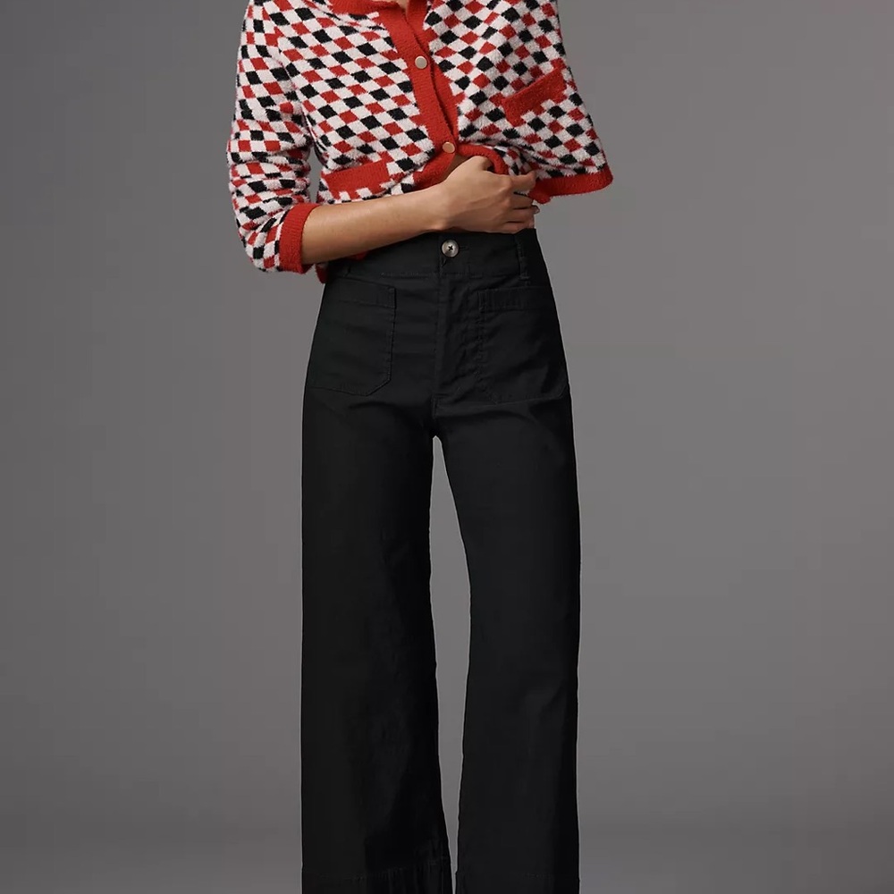 Anthropologie The Colette Magic Fabric Crop Wide-Leg Pants by Maeve in black